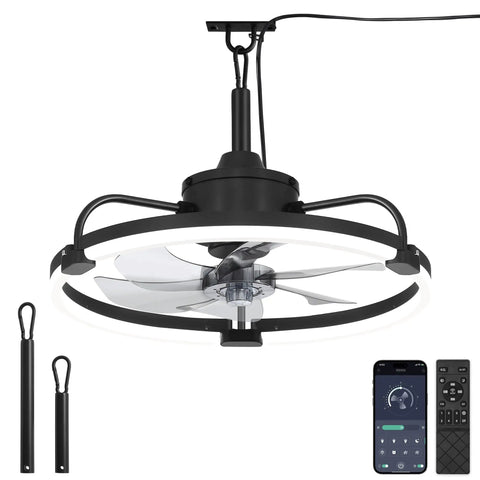 20 Inch Outdoor Ceiling Fan With Lights For Patio And Gazebo IP65 Waterproof Caged Design Plug In With Remote And App Control