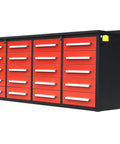 Built Like A Tank 20 Drawer Tool Cabinet With Integrated Workbench And Locking Drawers For Garage Or Shop Featuring Non Slip Pads And Welded Steel Frame showing 20 red drawers.