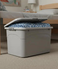 Heavy Duty Stackable Storage Totes With Secure Hinged Lids And Smooth Rolling Casters Plus Reinforced Side Handles For Clutter Free Closet Organization And Dorm Spaces storing cushions under bed.