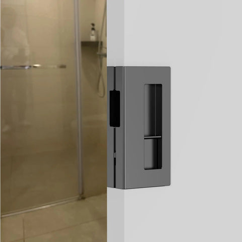 Privacy Pocket Door Pull With Lock Matte Black Stainless Steel Hidden Screws No Visible Hardware Durable 1.0mm Thick For 1-3/8 Inch Pocket Doors Replaces Old Or Damaged Hardware
