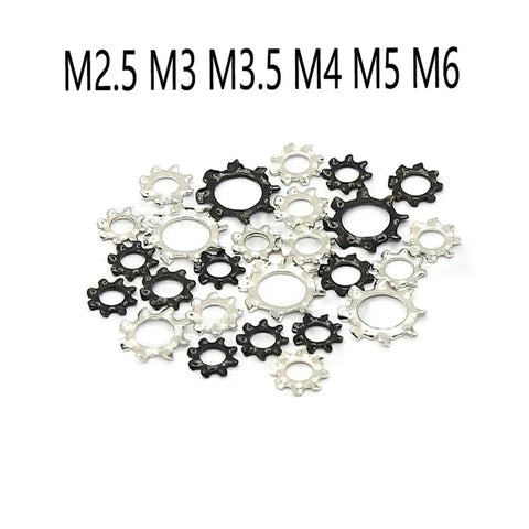 External Tooth Lock Washers Set 1000 Pcs Serrated Shakeproof Star Gaskets M4 Nickel Plating Black Zinc Hardened Steel