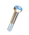 Pack Of Three Grade Five Titanium Hex Bolts 3/8-24 X 2-1/4 Unf Heavy Duty Fasteners Corrosion Free Polished Finish close up on polished surface
