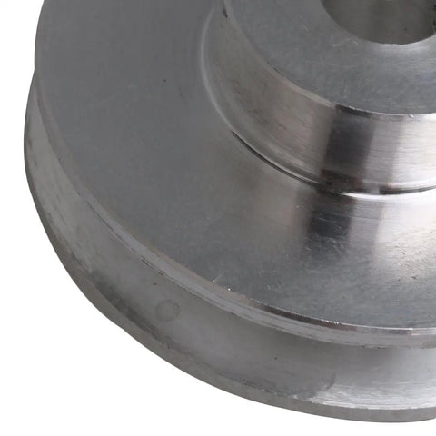 Runs Buttery Slick Single Groove Pulley Wheel Crafted From Heavy Duty Silver Aluminum Alloy With An 8mm Fixed Bore close-up view.