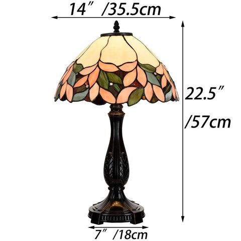 Pink Wisteria Tiffany Style Stained Glass Table Lamp With Warm White Glow Handmade 14 Inch Wide By 22.5 Inch Tall E26 Bulb Not Included