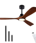 Cool 52 Inch Wood Ceiling Fan With Light Remote, Quiet DC Motor, 3 Solid Wood Blades In Black And Dark Walnut, Indoor Outdoor Use