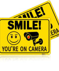 Two Pack Smile Youre On Camera Signs 10 By 7 Inch Funny Security Signs With Smile Face And Camera Icon Rust Free Aluminum UV Printed