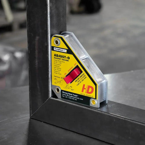 Adjust O Heavy Duty Magnetic Square With On Off Switch For Metalworking 65 LB Pull Ideal For 45 And 90 Degree Setup in use