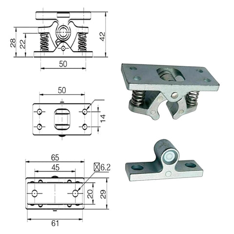 2 Pcs RV Door Catch And Trailer Door Latch Spring Loaded Easy Lock Stop Double Roller Zinc Alloy Durable Door Hardware diagram