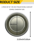 2 Pack 1.98 Inch Trailer Hub Dust Caps shown from above, measuring 1.98 inches, steel material for RV and camper use.