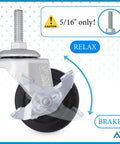 5/16 UNC Threaded Stem 2 Inch Swivel Caster Wheel with Brake and Relax Labels, Replacement Wheel for Carts, Cabinets
