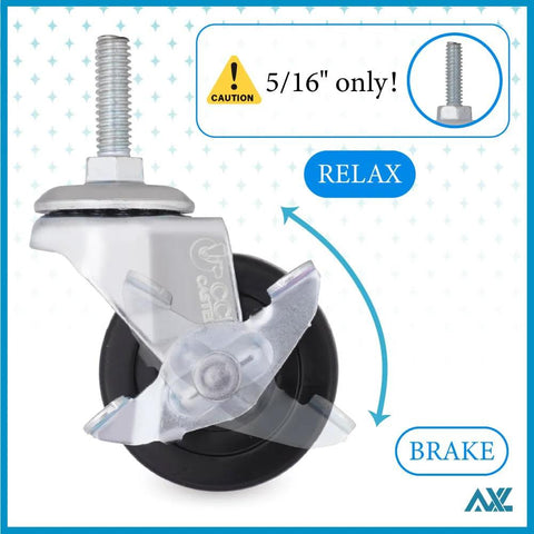 5/16 UNC Threaded Stem 2 Inch Swivel Caster Wheel with Brake and Relax Labels, Replacement Wheel for Carts, Cabinets