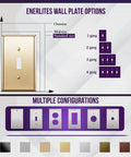Toggle Light Switch Wall Plate, Metal 3-Gang 4.50 x 6.38 Inches, Brass Gold Finish, chart of wall plate sizes and colors