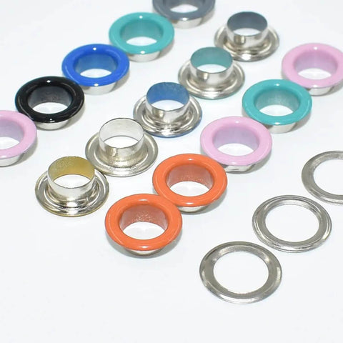 Assorted 10 color metal eyelets from Grommets Kit 300 Sets 1/4 Inch Metal Eyelets With Base, for bags and crafts