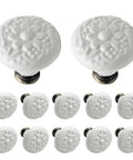 12 Pack White Ceramic Kitchen Cabinet Knobs With Two Screw Sizes And Includes Mini Screwdriver For Easy Install, 34mm Diameter And 30mm Height, Modern Durable Hardware For Cabinets And Drawers, floral embossed white ceramic knobs
