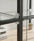 Glass Shelf Clip for Aluminum Frame Shelving, Heavy Duty Silver Hardware fitting shown securing glass panel on shelf.