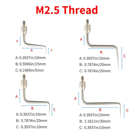 Needle Point Contact Probes for Dial Indicators and Depth Gauges, M2.5 Thread, Z Type Stainless Steel Needle dimensions