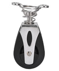 Rugged Nylon Sheave Block Head for Sailboats and Fitness Gear, 316 stainless marine grade, front view, metal and nylon