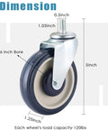 Diagram of 5-inch stem caster wheel showing dimensions, part of the 4 Pack 5 Inch Stem Caster Shopping Cart Wheels Replacement Kit With Axles And Bolts Polyurethane Stepped Tread Full Face Double Ball Bearing Blue Finish.