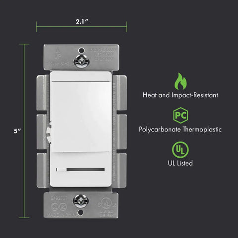 No Sweat Paddle Led Dimmer Switch For Single Pole Or Three Way Setup Bright White Faceplate No Neutral Wire Required Easy Standard House Wiring Boost Dimmable To 150W, 5 inches tall.