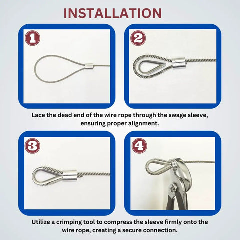 Heavy Duty 3/32 Inch 7x7 Wire Rope Kit With 500 Foot Galvanized Steel Cable And 20 Aluminum Crimp Loop Sleeves, Installation Guide