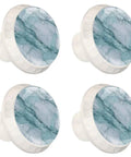 Top Notch Round Cabinet Knobs Dang Cute Teal And White Marble Pattern With Included Screws, four 35mm pulls.