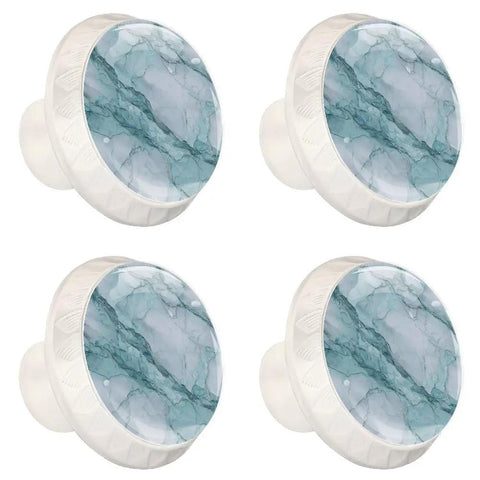 Top Notch Round Cabinet Knobs Dang Cute Teal And White Marble Pattern With Included Screws, four 35mm pulls.