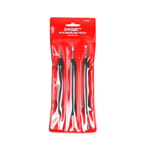 Leathercraft Modeling Tools Set Three Piece With S M L Sizes In Red PVC Pouch Six Tips For Precise Lines Carving Figures And Smoothing Edges In A Handy Leatherworking Kit displayed in red packaging.