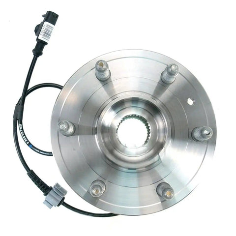Rear Wheel Bearing And Hub Assembly 2 Pc Set For Chevy Tahoe Cadillac Escalade Silverado Avalanche And GM SUVs 2007 2008 2009 2010 2011 2012 2013 2014 Fits Escalade ESV EXT Tahoe Silverado 1500 Classic, top view with ABS sensor
