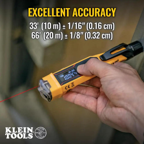 Non Contact Voltage Tester Pen 12 To 1000V AC With Built In Laser Distance Measure LED Alerts And Audible Alarms Pocket Clip For Quick Safe Electrical Checks On Cables Breakers And Outlets, handheld yellow pen with laser dot