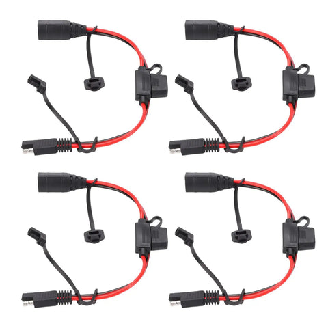 Hella Durable SAE Extension Cable For Charger One Foot 14AWG Cord With 20 Amp Rating features multiple connectors in red and black.