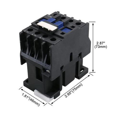CJX2-1201 3-Pole AC Contactor With 110V Coil, 3NO 1NC Auxiliary, 12A, 660V, shown with dimensions in millimeters