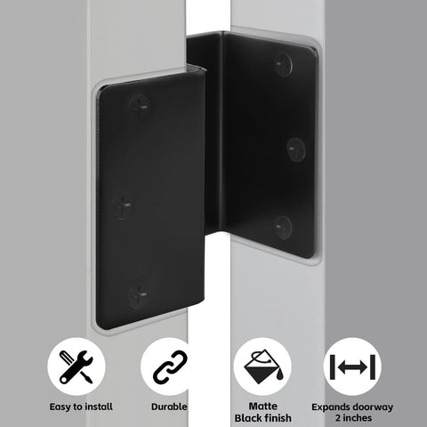 Swing Clear Offset Door Hinges For Wider Openings 3.5 Inch With One Quarter Inch Radius Full Mortise Matte Black 3 Pack Heavy-Duty Door Hardware Set For Commercial And Residential Doors By Goldenwarm shown installed on a door frame