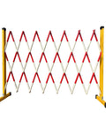 Built Tough And Ready To Roll Expandable Security Barricade With Heavy Duty Casters Portable Folding Safety Gate For Busy Work Zones And Highway Projects featuring red and white expandable barrier.