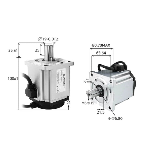 Dimensions of Beefy 750W Servo Motor Drive Kit For CNC Router With 5.0A And 2.39N.m Torque, 3000 RPM, AC200-240V