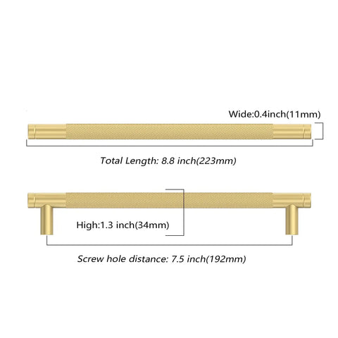 Diagram of 10 Pack Must Have Dark Champagne Bronze Cabinet Pulls Seven Point Five Inch Center To Center Champagne Gold Kitchen Cabinet Handles Set with dimensions.