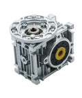 Heavy Duty Aluminum NMRV030 Worm Gear Reducer For Nema23 Motors showing top view with 14mm output and 5mm keyway for DIY projects.