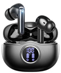 Wireless Earbuds With LED Power Display And 50 Hour Playtime Bluetooth 5.3 HiFi Stereo Earphones ENC Noise Cancellation IPX7 Waterproof Perfect For Gym Running And Workouts in charging case with LED display showing 100% battery