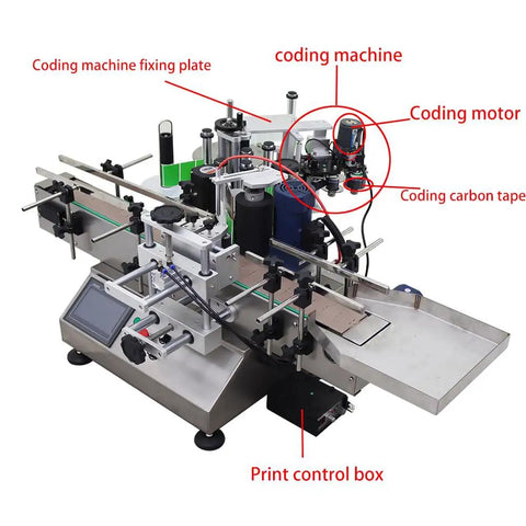 Top Shelf Fully Automatic Round Bottle Labeling Machine With Snappy Touch Screen And Rock Solid Auto Correction For Fast Hassle Free Industrial Packaging, featuring coding motor and touch controls.