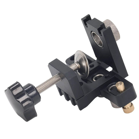 Precise Dowel Jig Kit for accurate drilling, adjustable aluminum drill guide with anodized surface, woodworking tool close-up