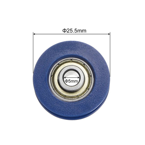 4 Pack U Groove Pulley Wheel Kit 5x25.5x8.5mm Nylon Guide Bearing For Door Window Tracks U Type Wheel With 6mm Groove Shielded Dual Sided Chromium Steel Bearings Quiet Smooth Operation Blue, blue pulley wheel with 25.5mm OD and 5mm bore