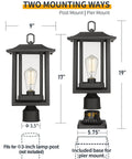 Big Outdoor Post Light in Black Cast Aluminum With Clear Glass, Large Pier Mount Lantern With Base, 19 by 9 Inches, two mounting ways