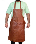 Heavy Duty Leather Work Apron Brown For The Shop With Full Grain Cowhide Lightweight Yet Tough Large Front Pocket And Hammer Loop
