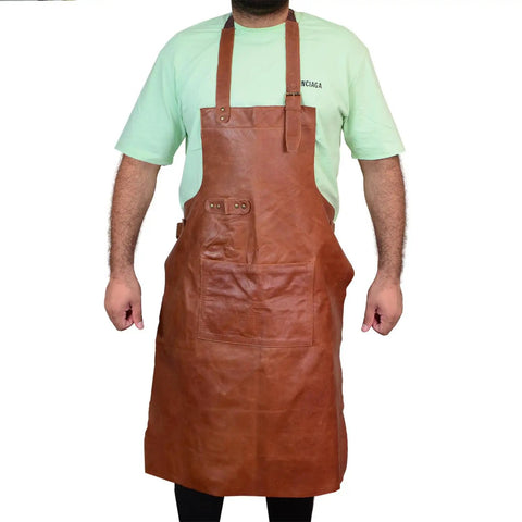 Heavy Duty Leather Work Apron Brown For The Shop With Full Grain Cowhide Lightweight Yet Tough Large Front Pocket And Hammer Loop