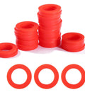 Red silicone garden hose washers, 30-pack for 3/4 hoses and 5/8 washing machine fittings.