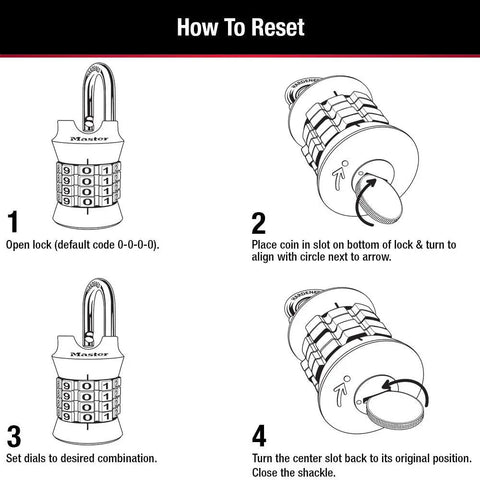 Instructions for resetting Set Your Own Four Digit Combination Lock For Gym And School Lockers Indoor Padlock With Zinc Body