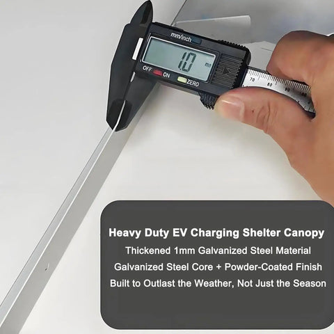 Kickass Heavy Duty EV Charger Cover With Slick Flip Up Door, All Weather Wall Mount Shield measuring 1mm thick galvanized steel.