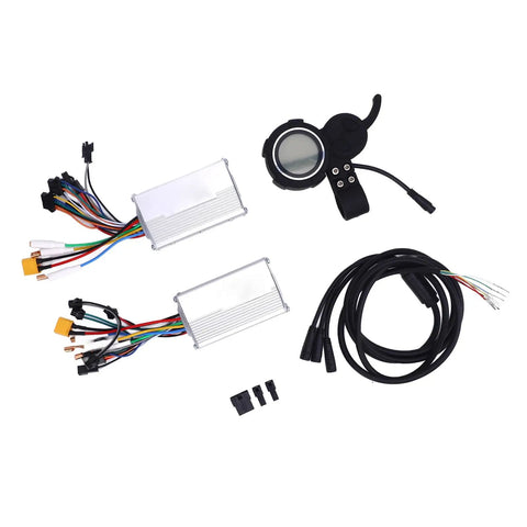 Dual Drive Controller Kit For Electric Bikes And Scooters 48V 25A 1200W Front And Rear Controllers With Display Meter Central Harness