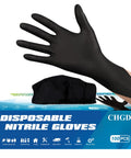 Heavy Duty Black Nitrile Disposable Gloves 100 Count 6 Mil Extra Thick Latex Free Textured Roll Cuff Medical Grade Exam Wear For Garage Hustle And Household Tasks Large Fit Badass Grip showing gloved hand and packaging.