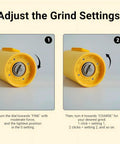 Nuttii&Timemore OX Electric Coffee Grinder Portable Conical Burr design showing dial adjustments for grind settings