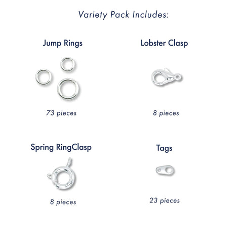 Silver Plated Jewelry Findings Kit With 112 Pieces Jump Rings, Spring Ring Clasps, Lobster Clasps, and Storage Case for DIY Jewelry Making